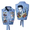 Elvis Presley Sleeveless Button Down Tie Front Knot Crop Shirt Tl Idea Fanatic