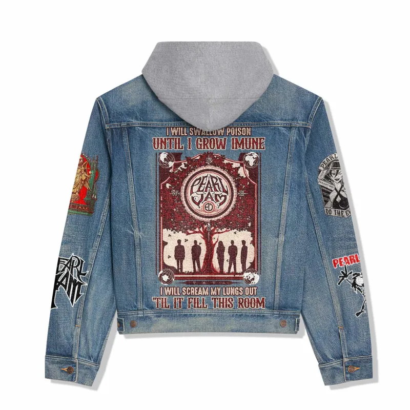 Pearl Jam Hooded Denim Jacket IDF943354 Idea Fanatic