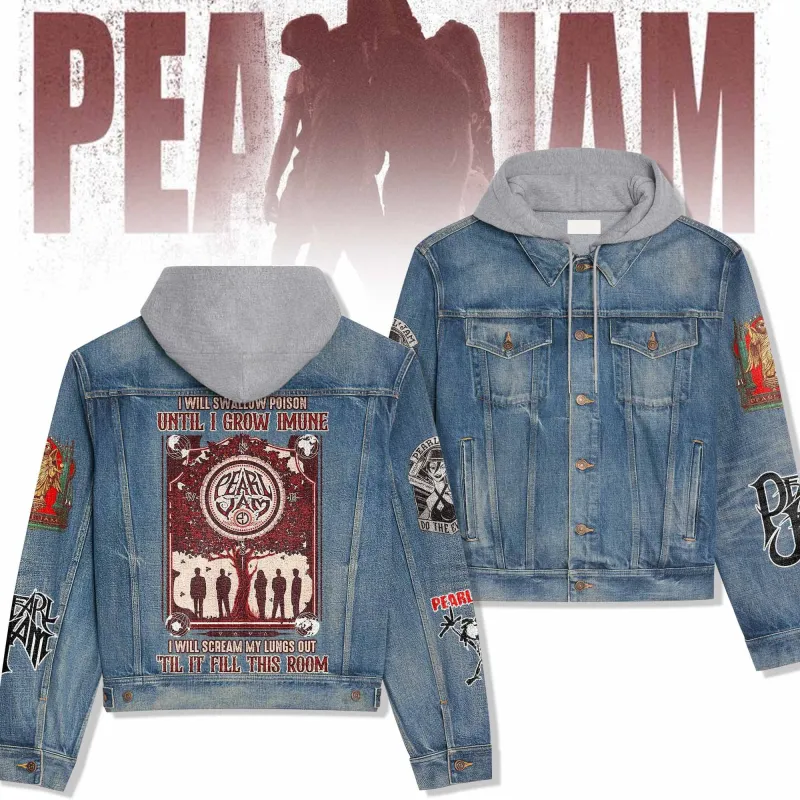 Pearl Jam Hooded Denim Jacket IDF943354 Idea Fanatic