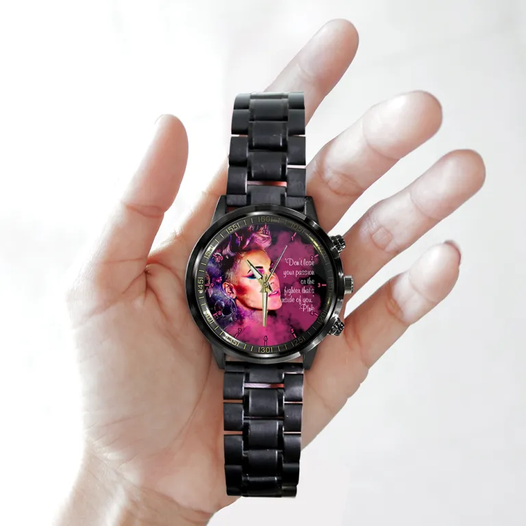 image 10 15 P!nk Black Stainless Steel Hand Watch IDF899249 Idea Fanatic