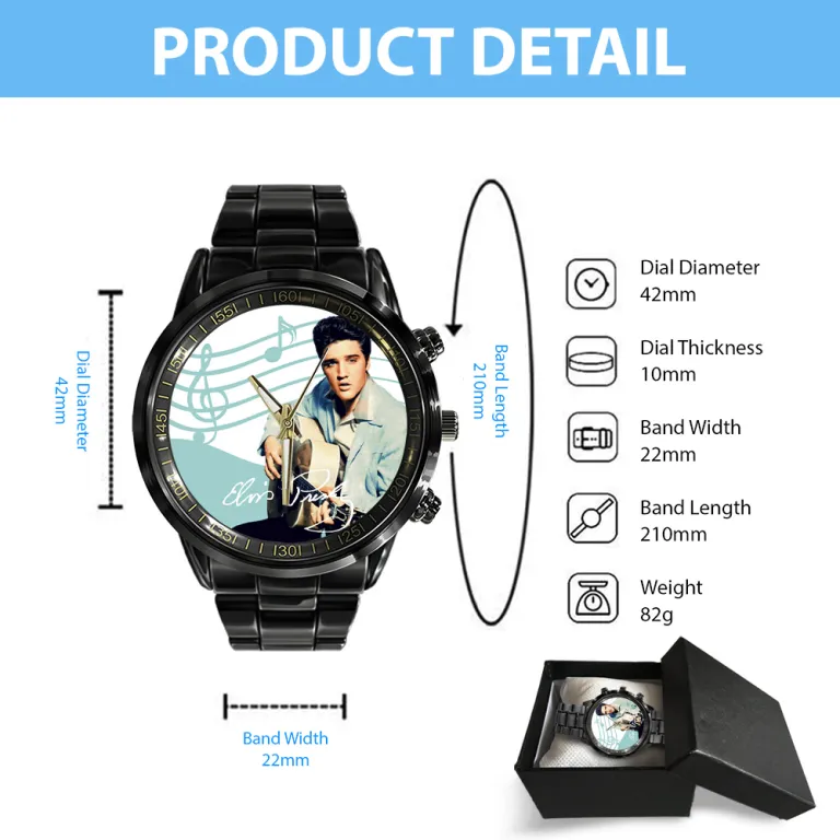 image 11 12 Elvis Presley Black Stainless Steel Hand Watch IDF894270 Idea Fanatic