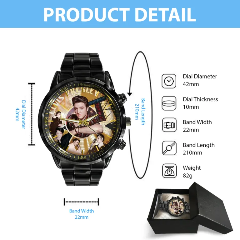 image 13 11 Elvis Presley Black Stainless Steel Hand Watch IDF898313 Idea Fanatic