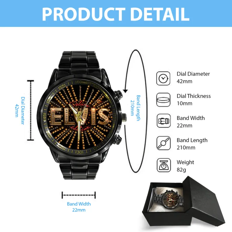 image 27 7 Elvis Presley Black Stainless Steel Hand Watch IDF894150 Idea Fanatic