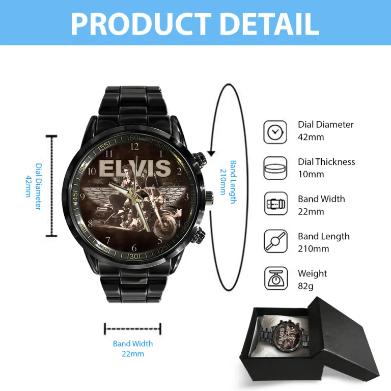 image 3 34 Elvis Presley x Harley Davidson Black Stainless Steel Hand Watch IDF900535 Idea Fanatic