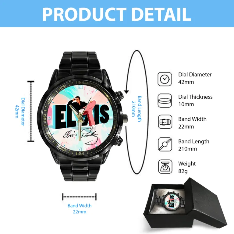 image 6 10 Elvis Presley Black Stainless Steel Hand Watch IDF897336 Idea Fanatic