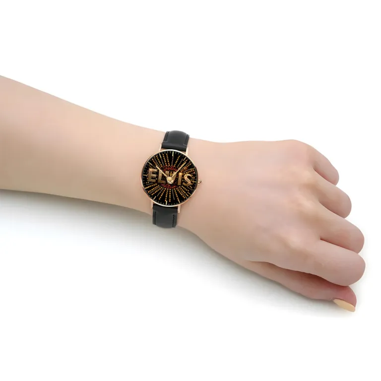 image 7 41 Elvis Presley Black Leather Watch IDF902065 Idea Fanatic