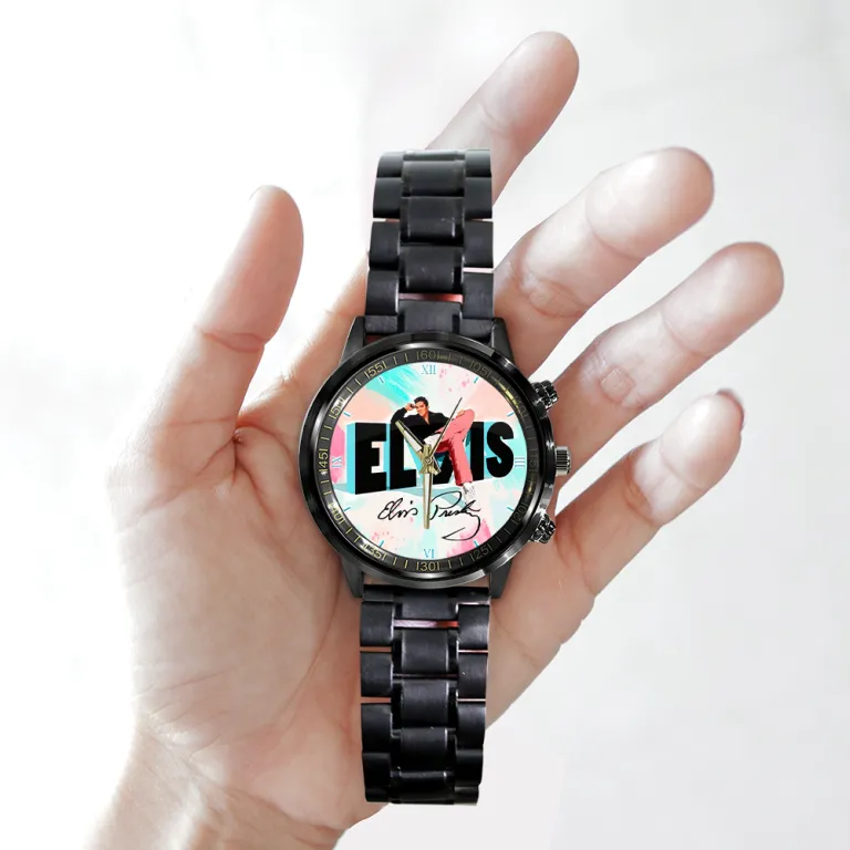 image 7 9 1 Elvis Presley Black Stainless Steel Hand Watch IDF897336 Idea Fanatic