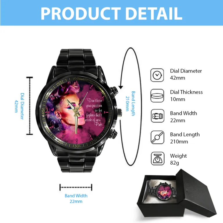 image 9 18 P!nk Black Stainless Steel Hand Watch IDF899249 Idea Fanatic