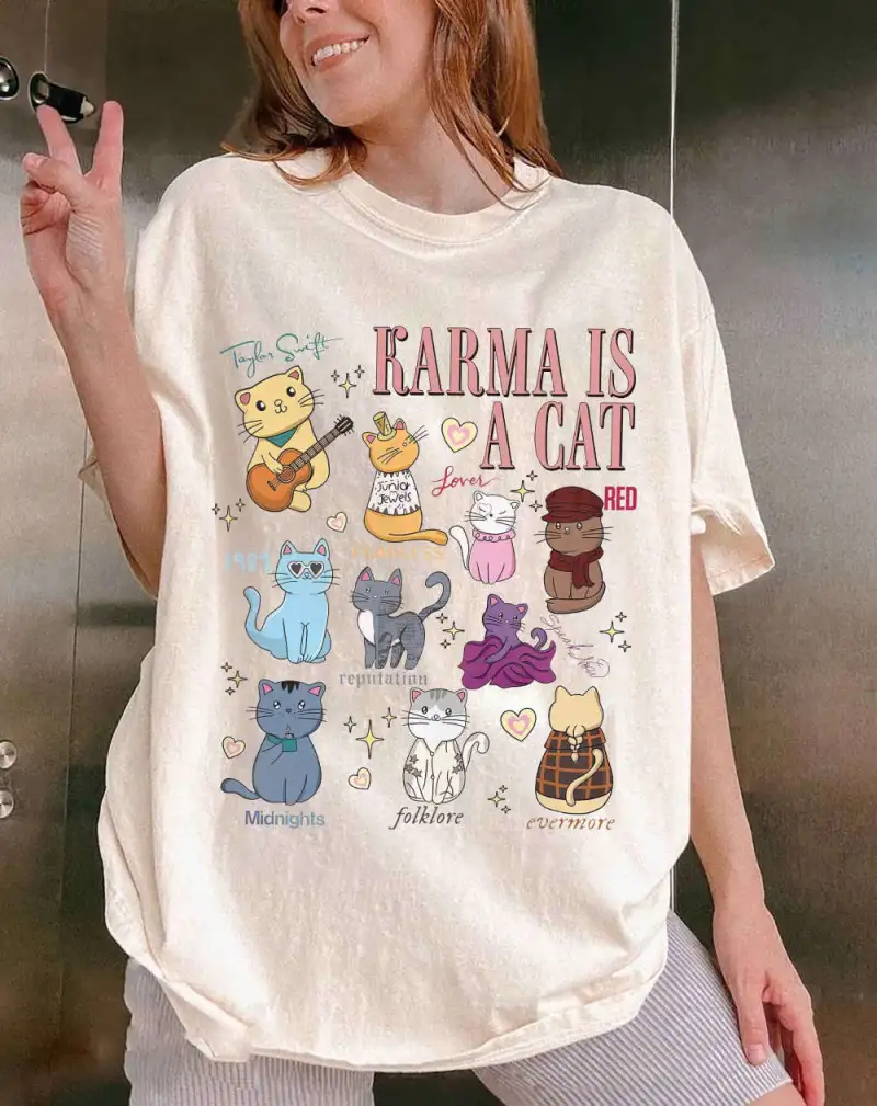 karma is a cat shirt music albums as books sweatshirt taylor swiftie fan hoodie music fan album unisex shirt gift for fan 1 Taylor Swift Karma Is A Cat Shirt IDF107723 Idea Fanatic