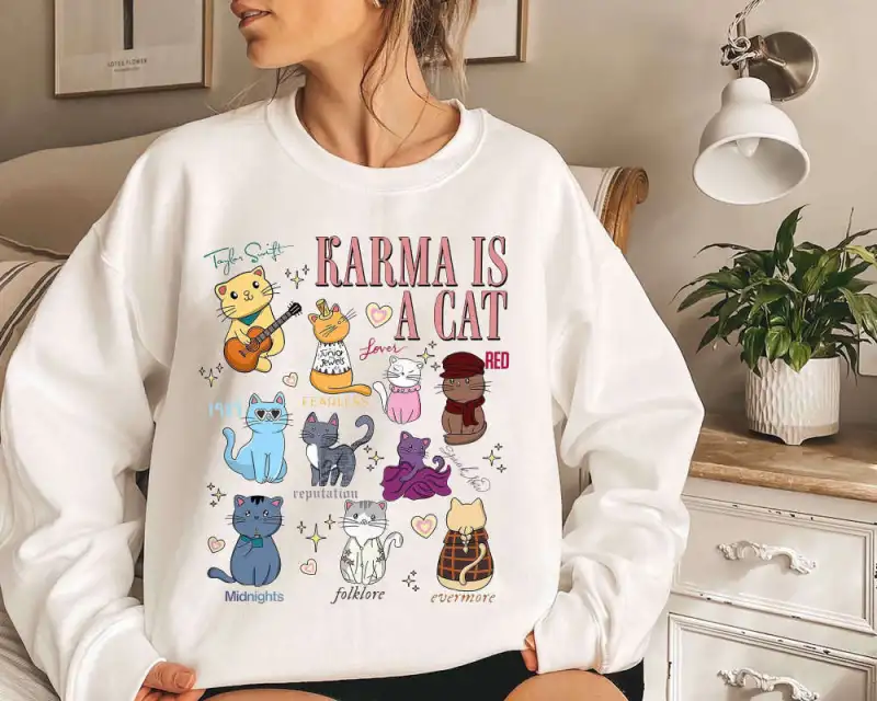 karma is a cat shirt music albums as books sweatshirt taylor swiftie fan hoodie music fan album unisex shirt gift for fan 2 Taylor Swift Karma Is A Cat Shirt IDF107723 Idea Fanatic